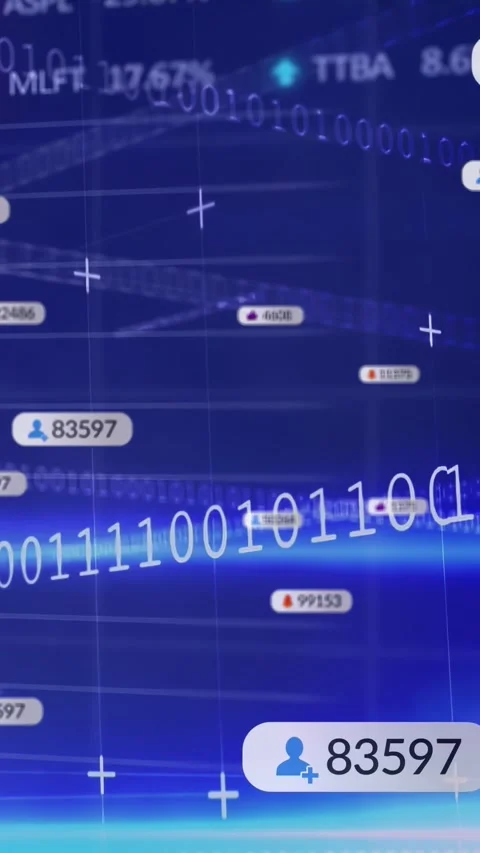 Vertical video: Blue sweep starting binary arc, badges popping counts, cursor Stock Footage 332735137