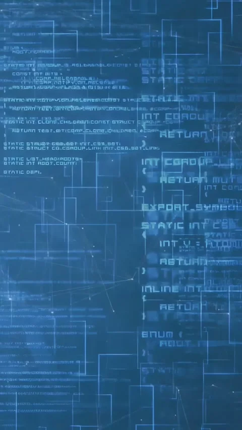 Vertical video: Blue tech HUD getting stream, shifting nodes and code, cascading Stock Footage 328686359