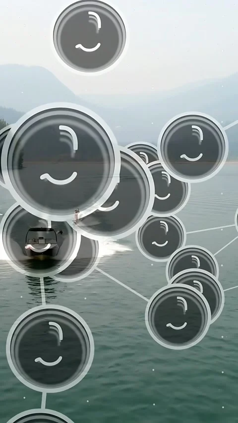 Vertical video: Boat speeding, rider carving wake for sport AR nodes drifting Video stock 333745732
