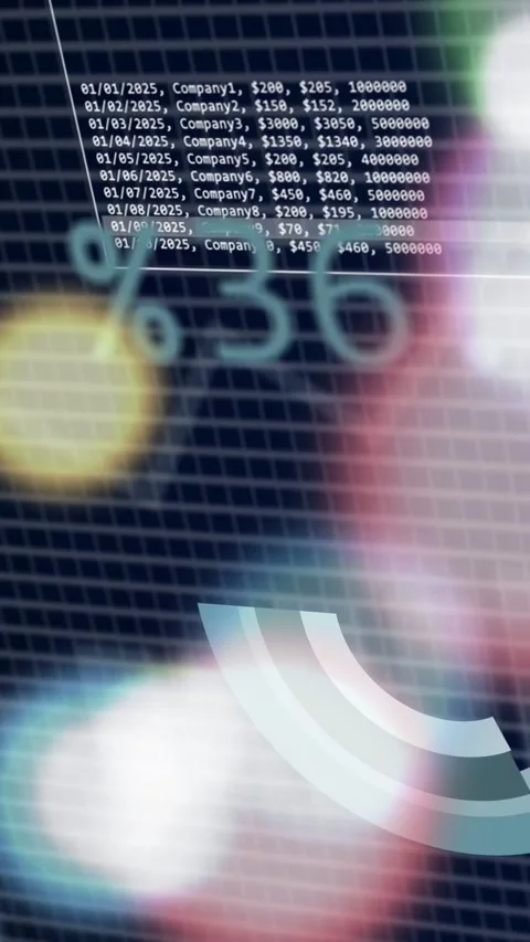 Vertical video: Bokeh flares sparking data HUD fading, rings rotating waveform Stock Footage 334694919
