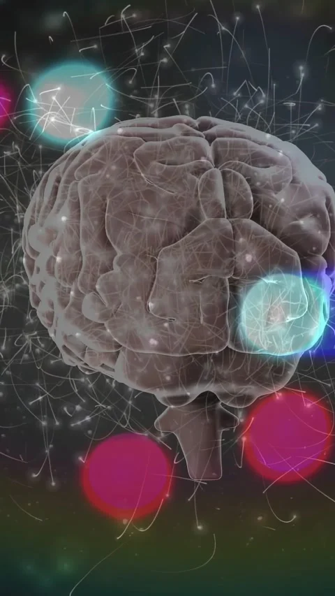 Vertical video: Bokeh pulse starting 3D brain rotating, pitching, filaments Stock Footage 328308880