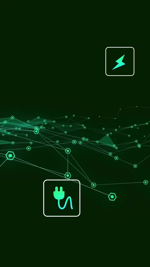 Vertical video: Bolt icon fading in, plug icon shifting and mesh rippling to Stock Footage 329875427