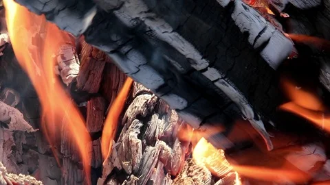 Vertical video. Bonfire close-up. Evening Video stock 103255214