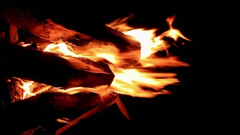 Vertical video. Bonfire close-up. Night Stock Footage 103257084