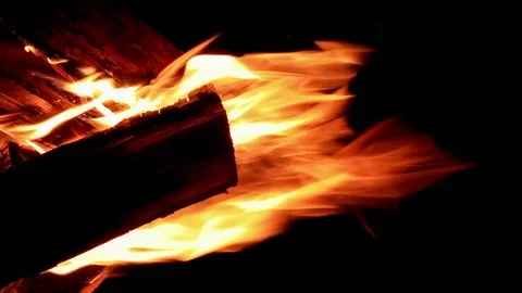 Vertical video. Bonfire close-up. Night Stock Footage 103257098