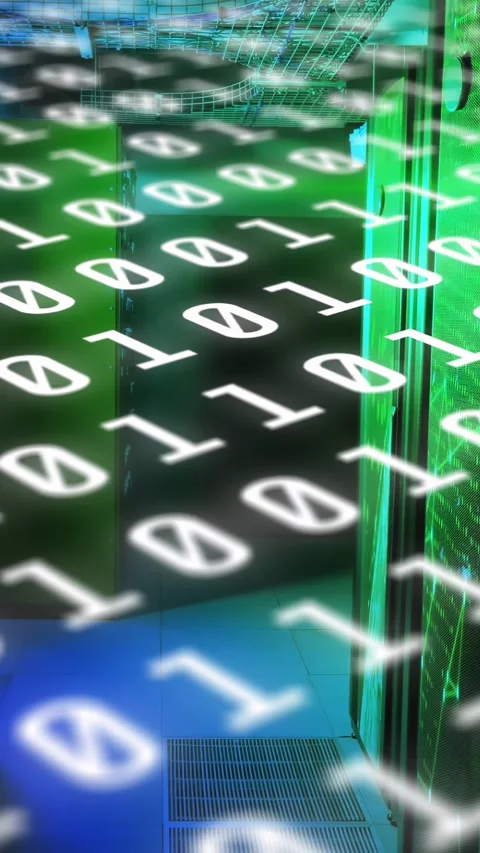 Vertical video: Boot pulse starting binary overlay drifting down-right across Stock Footage 331237903