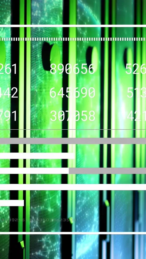 Vertical video: At boot server rack staying central while HUD data sliding, Stock Footage 334319449