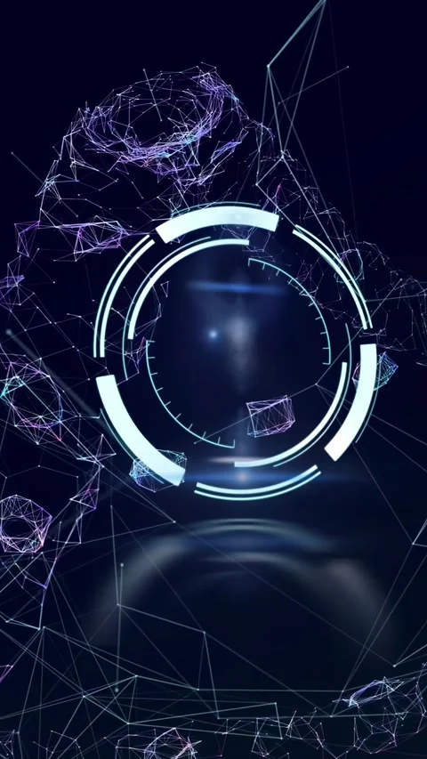 Vertical video: At boot tech holo ring rotating pulsing purple mesh forms nodes Stock-Footage 331077655