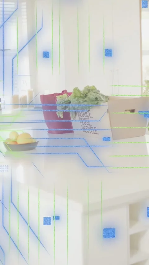 Vertical video: Box with greens receiving digital scan on start, circuits Stock Footage 332645029