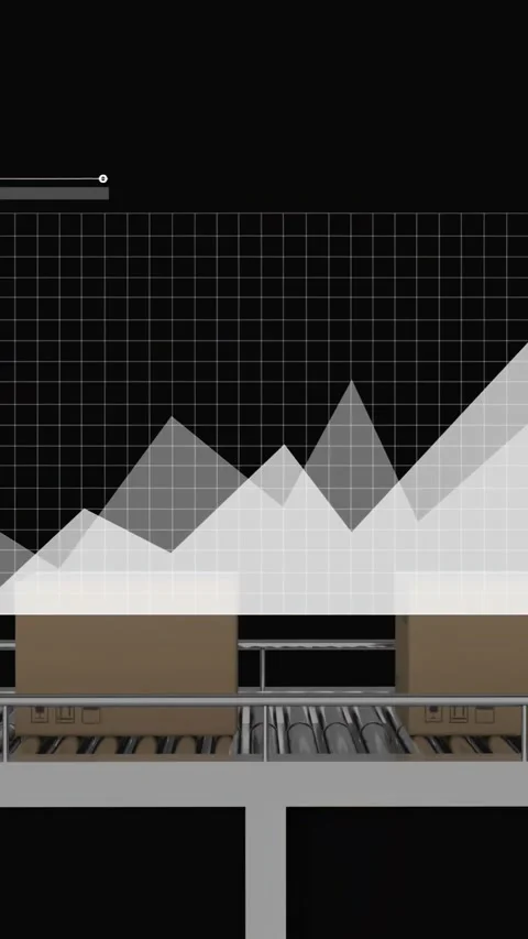 Vertical video: Box moving conveyor, sensor appearing near it linking to charts Stock Footage 330720371