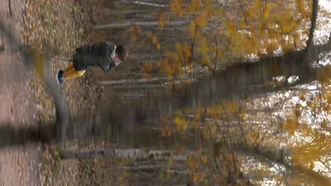 Vertical video boy having fun on zipline. Boy having fun during autumn holidays Stock Footage 254705202