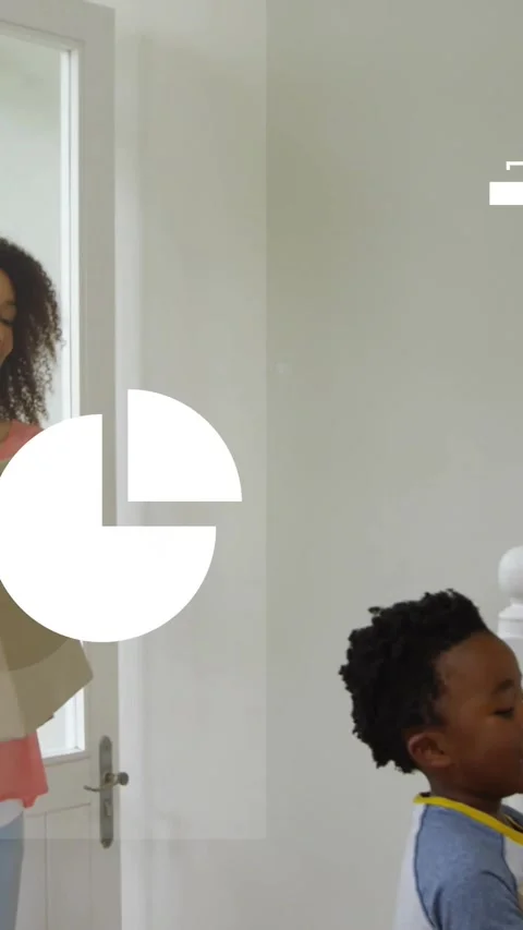 Vertical video: Boy holding box in doorway door opening sparking tech cloud Stock Footage 333835703