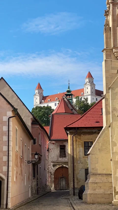 Vertical video of Bratislava with a castle view Stock Footage 308624736