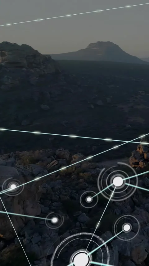 Vertical video: Bright node appearing over rocky hilltop web spreading over 库存影片 332598280