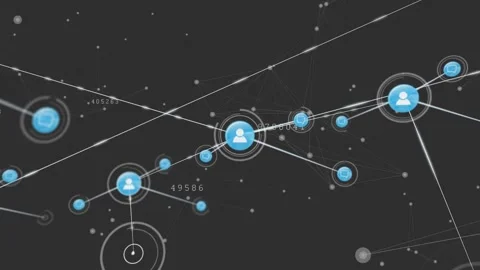 Vertical video: Bright streak starting, blue user node linking nodes and Video stock 332772102