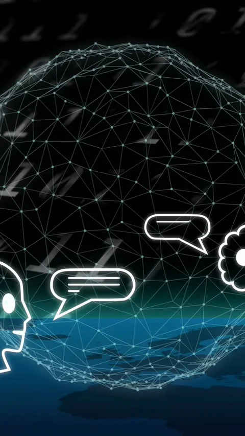 Vertical video: Bubble appearing causing user and AI icons sharing chats across Stock Footage 334770890