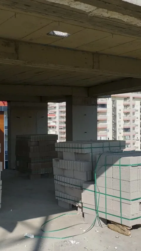 Vertical Video Building Frame Structure and Engineering Elements Stock Footage 341834572