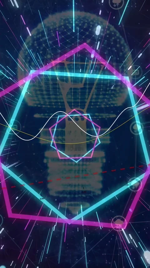 Vertical video: Bulb lighting polygons spinning, wave sweeping, pulses racing, 動画素材 334917032
