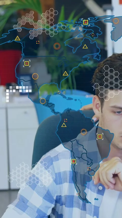 Vertical video: Business analyst studying display and analyzing data, viewing Stock Footage 332734603