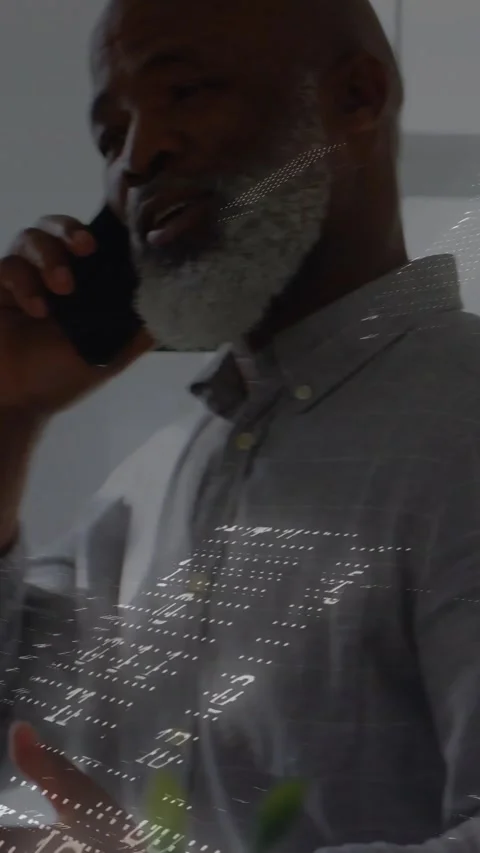 Vertical video: Business call ringing man on phone talking as dots sweeping hex Stock Footage 330655654