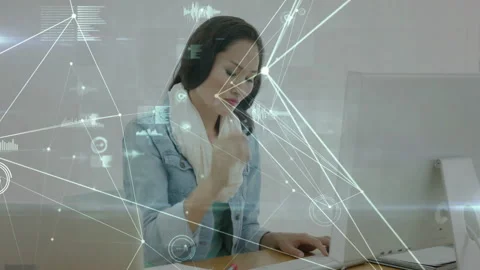 Vertical video: Business pro typing pausing to read monitor analyzing data with Stock Footage 331026851