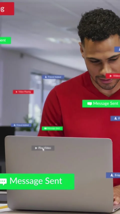 Vertical video: Business user clicking Send Message on laptop sending animated Stock Footage 331334309