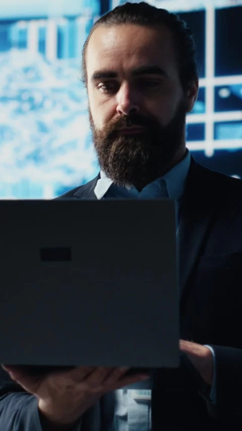 Vertical Video Businessman exploring deep learning and big data connectivity Stock Footage 310641931