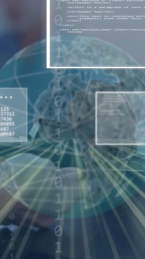 Vertical video: Buyer tapping phone on POS rep holding POS data globe sending Stock Footage 335264073