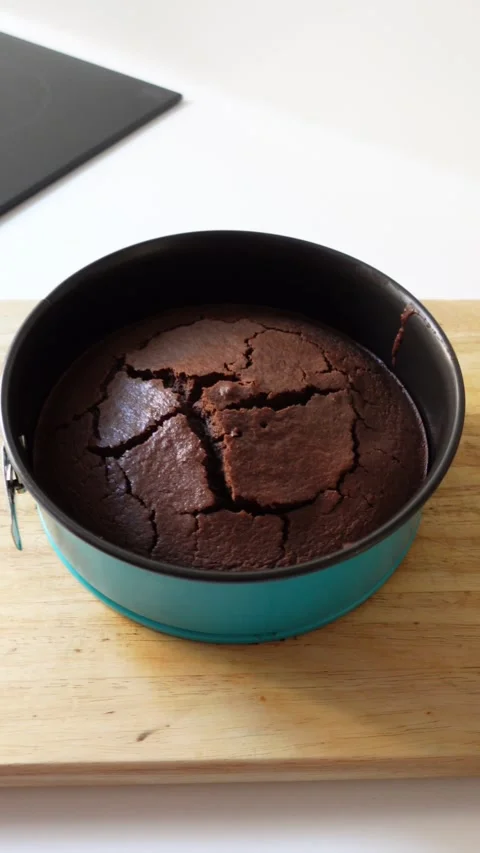 Vertical video of cake in a circular metal pan baking Stock Footage 292404251