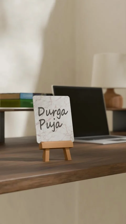 Vertical video of Calendar on work desk showing Durga Puja Stock Footage 297055878