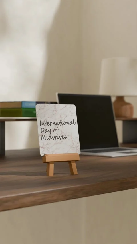 Vertical video of Calendar on work desk showing International Day of Midwives Stock Footage 297057693