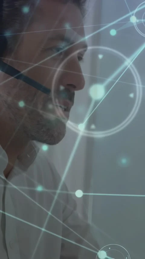 Vertical video: Call ringing IT agent typing keys, speaking mic to help, net Stock Footage 332335329
