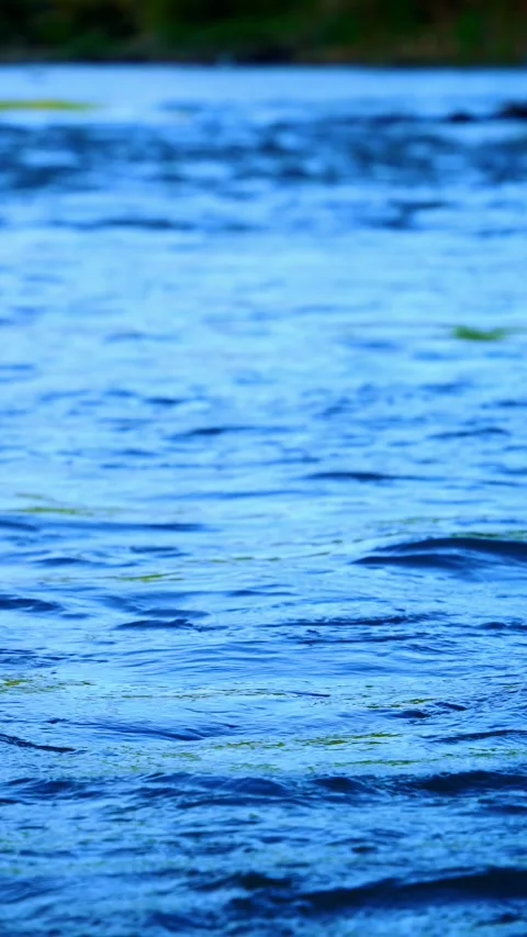 Vertical video of calm blue river surface Stock Footage 336318362