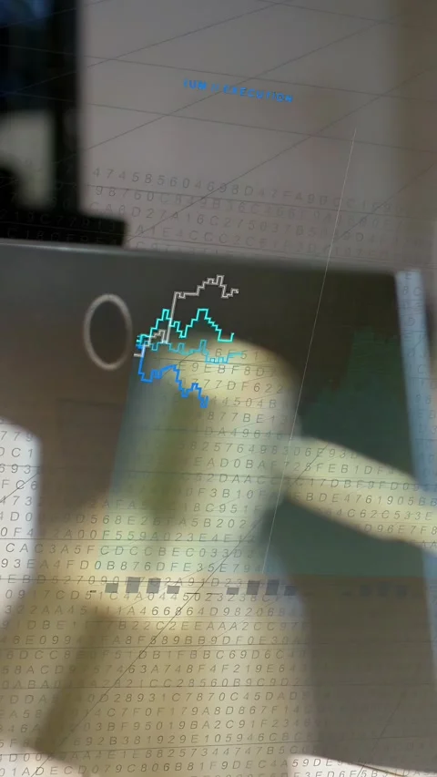 Vertical video: Cam panning, arm drifting across screen, graphs tracing spike Stock Footage 334046546
