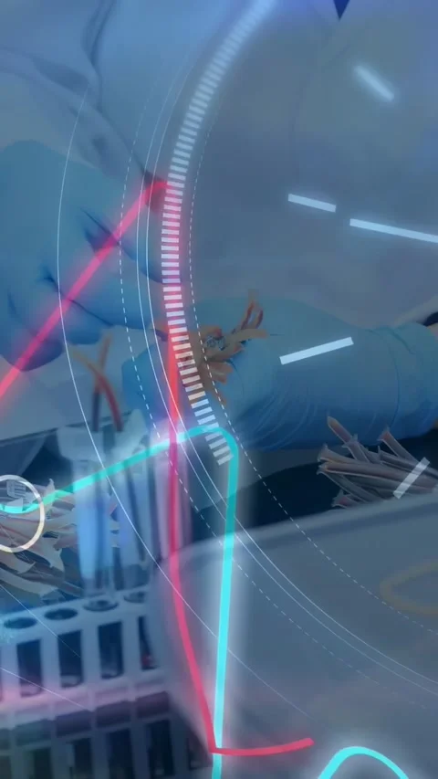 Vertical video: Cam panning down lab tech placing orange tips in rack, graphs Stock Footage 332598437