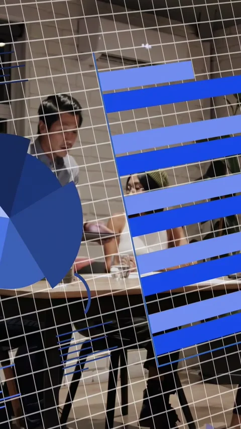 Vertical video: Cam pulling back revealing trio reviewing docs in biz while pie Stock Footage 333487007
