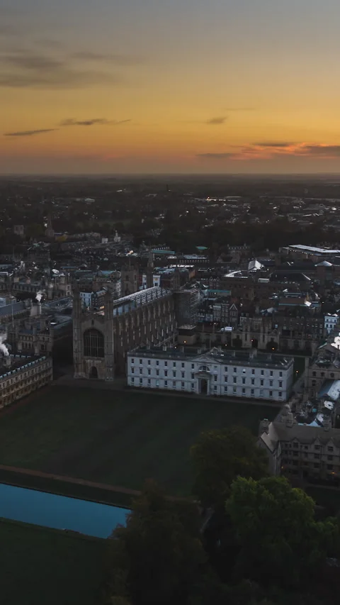 Vertical Video of Cambridge, Vertical Aerial View Shot, sunset, sunrise, day Stock Footage 270792859
