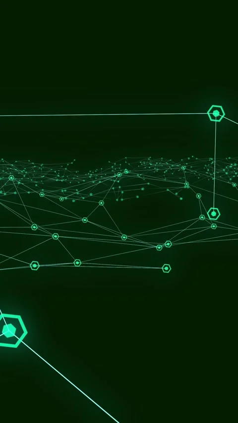 Vertical video: Camera advancing, tilting, revealing network depth, nodes Stock Footage 348383958