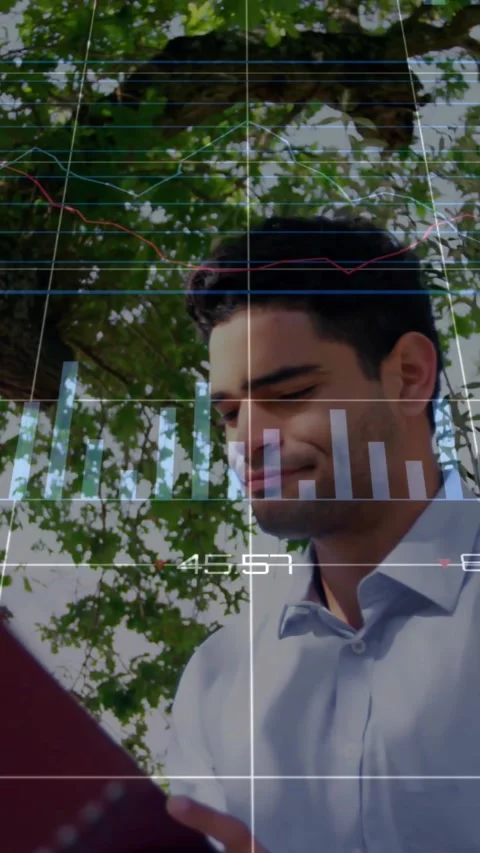 Vertical video: Camera closing, man paging red folder and leading biz brief Stock Footage 331720947