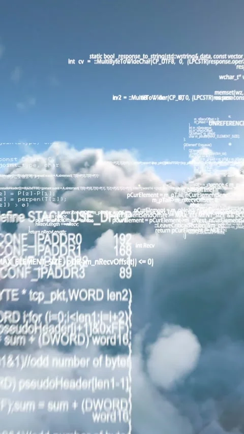 Vertical video: Camera drifting forward, code layers shifting, stacking and Stock Footage 348491179