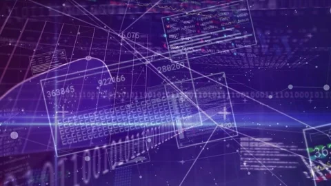 Vertical video: Camera drifting through data, activating panels and updating Stock Footage 332505115