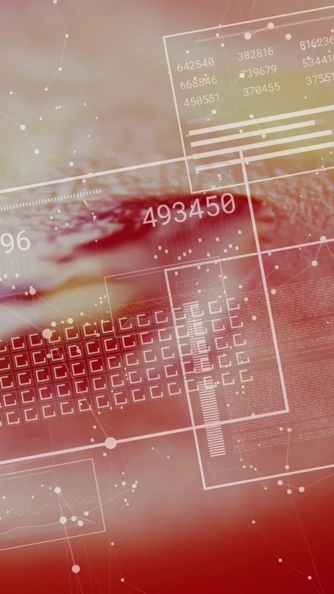 Vertical video: Camera framing warm backdrop, HUD layers sliding and updating Stock Footage 328398795