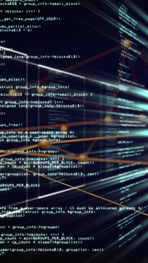 Vertical video: Camera gliding, code pane shifting, orange nodes linking and Stock Footage 328633223