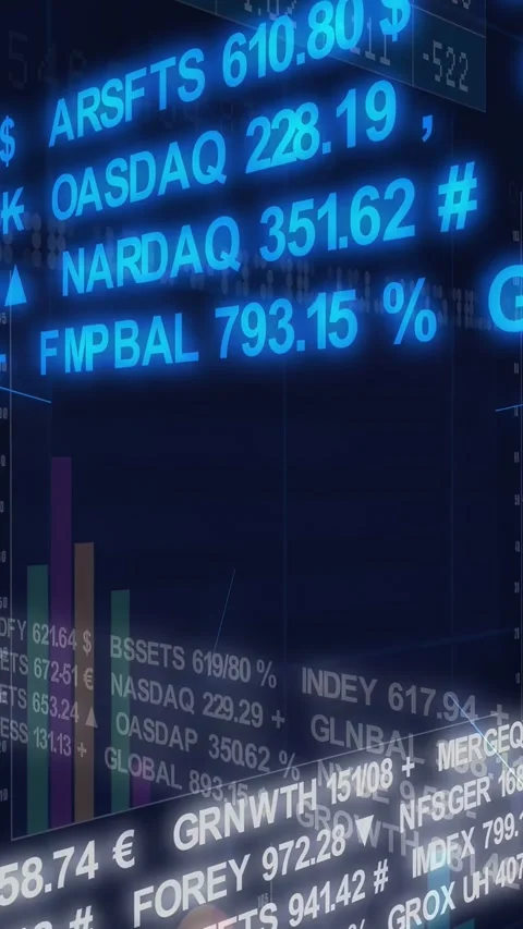 Vertical video: Camera gliding market dashboard tickers pulsing and shifting Stock Footage 335802610