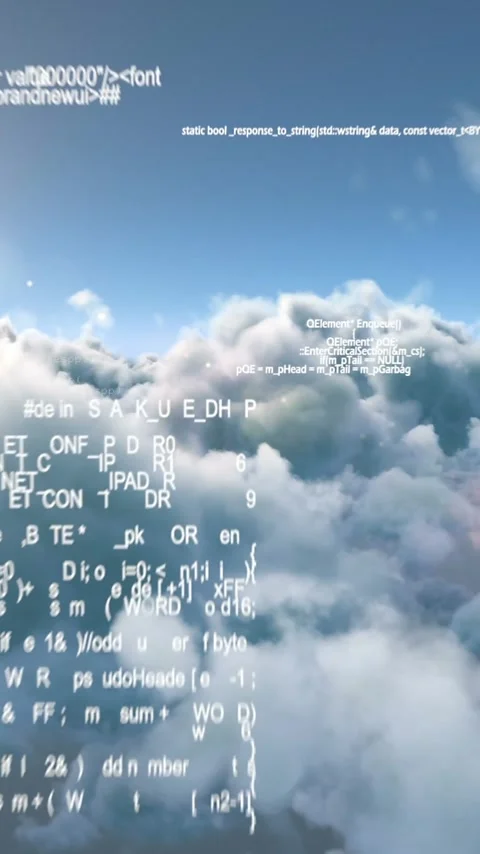 Vertical video: camera moving closer, cloud field revealing floating code Stock Footage 348636287