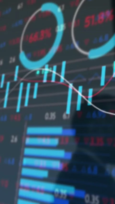 Vertical video: Camera moving finance screen showing chart rings operator Stock Footage 329840810