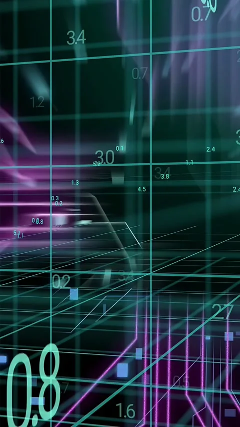 Vertical video: Camera moving forward starting 3D matrix rising pillars Stock Footage 335802700