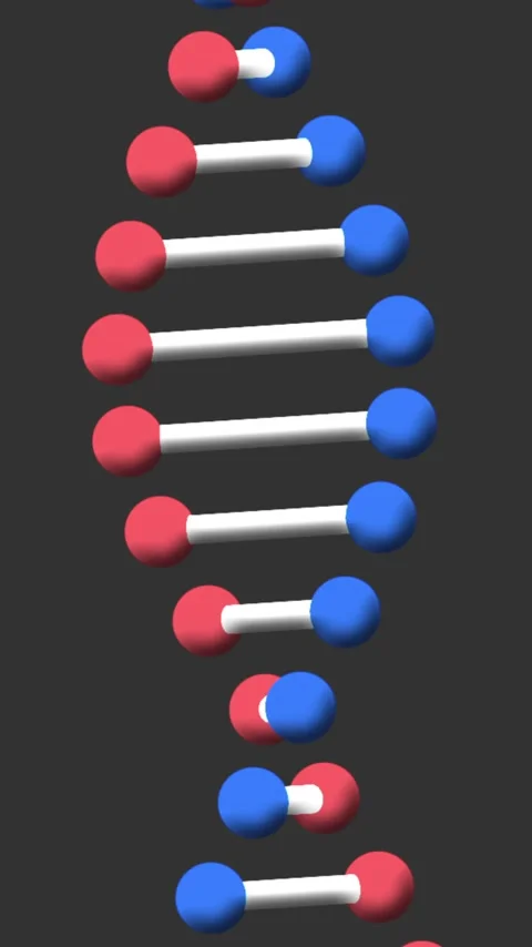 Vertical video: On camera pan molecular strand rotating shifting revealing nodes Stock Footage 348636118