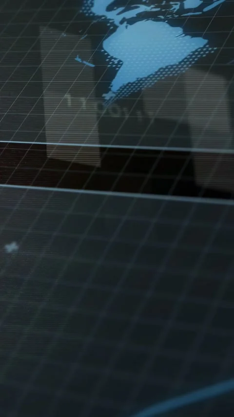 Vertical video: Camera panning 3D map with neon circuits revealing markers and Stock Footage 333006192