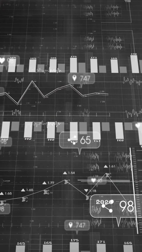 Vertical video: Camera panning across dashboard revealing bar charts and badges Stock Footage 331237925